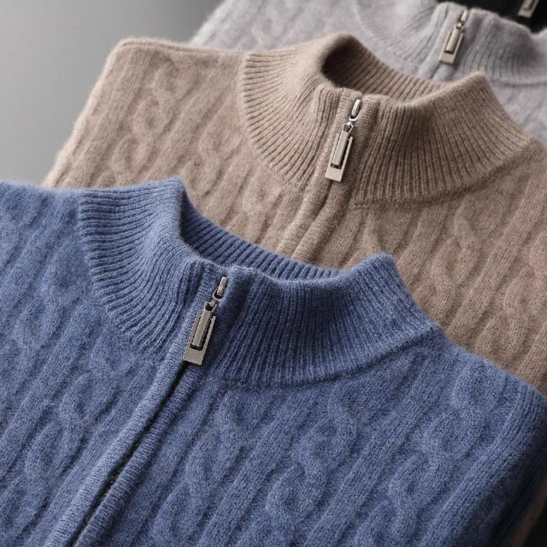100% Cashmere Woven Half Zip Sweater