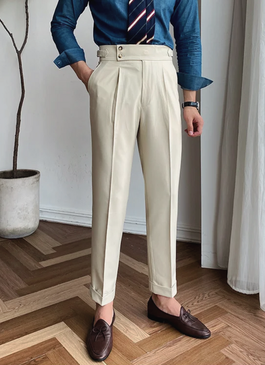 Bologna Mid-High Waist Trousers - Ivory