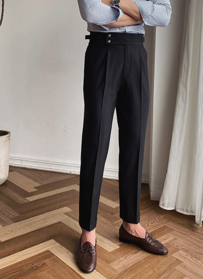 Bologna Mid-High Waist Trousers - Black