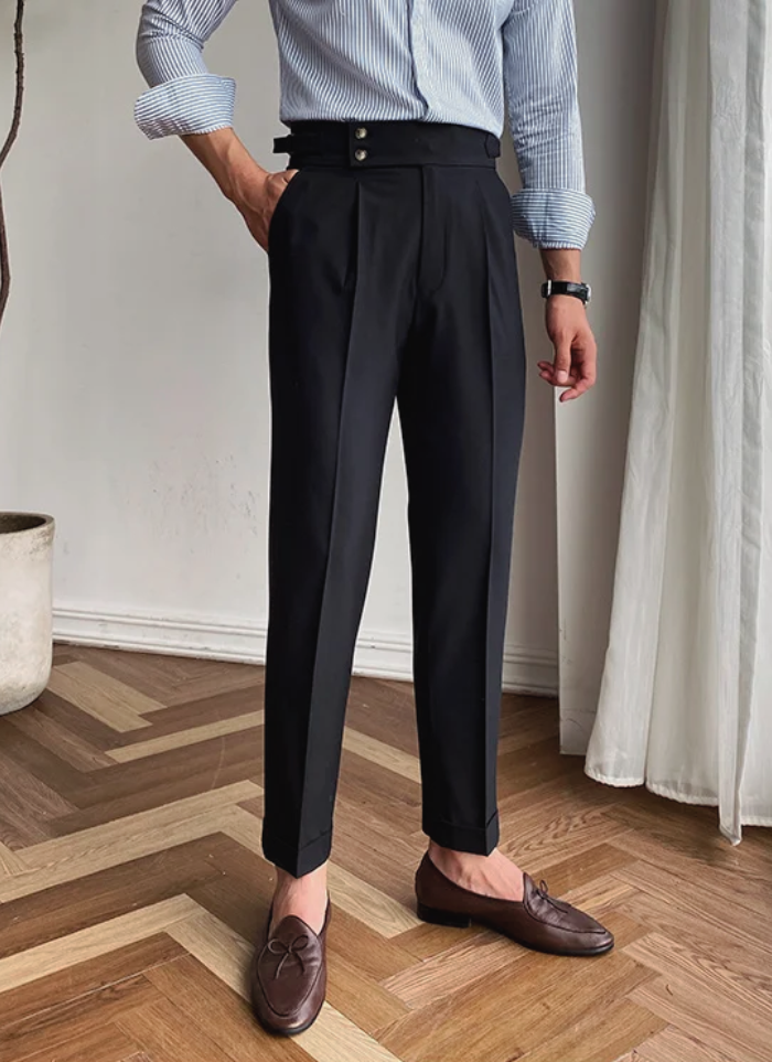 Bologna Mid-High Waist Trousers - Black