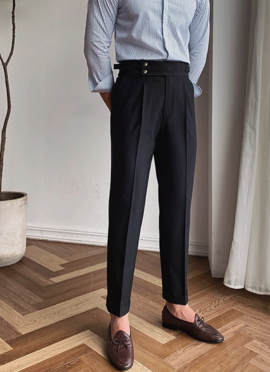 Bologna Mid-High Waist Trousers - Black