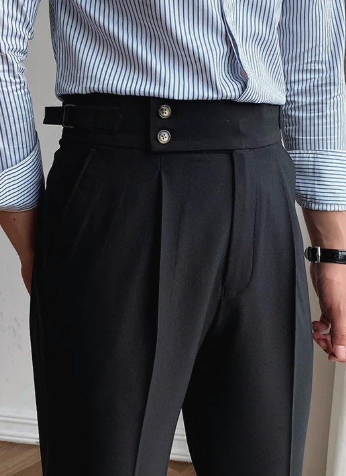 Bologna Mid-High Waist Trousers - Black
