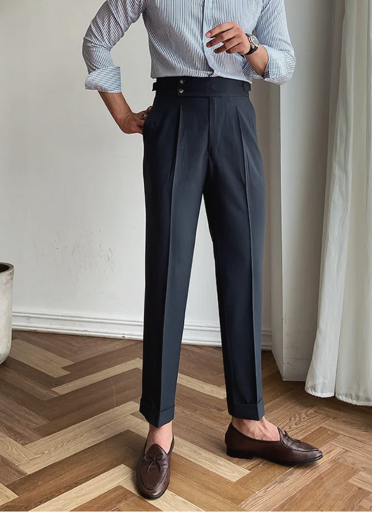 Bologna Mid-High Waist Trousers - Grey