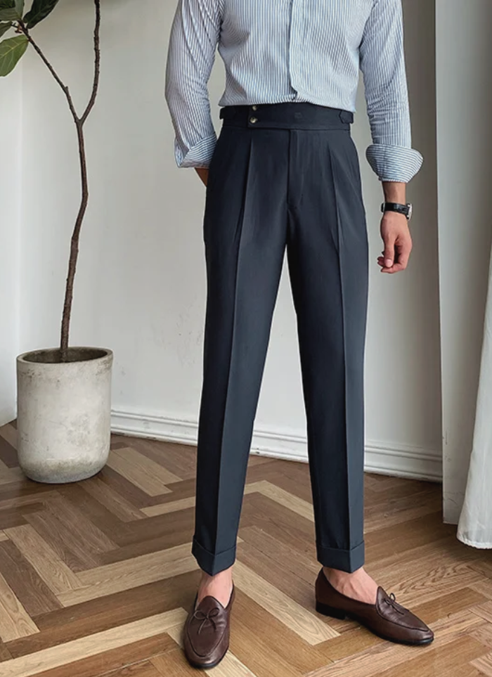 Bologna Mid-High Waist Trousers - Grey