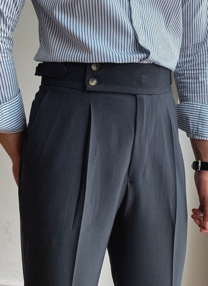 Bologna Mid-High Waist Trousers - Grey