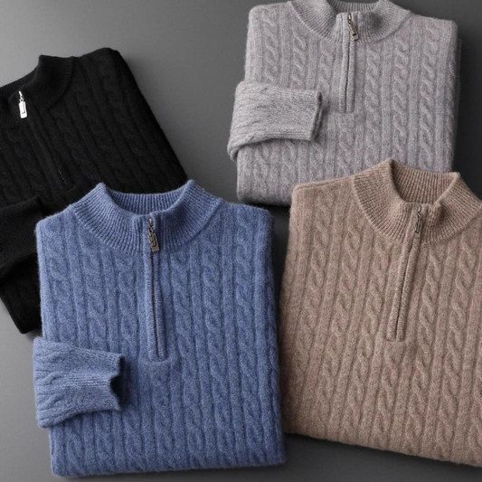 100% Cashmere Woven Half Zip Sweater
