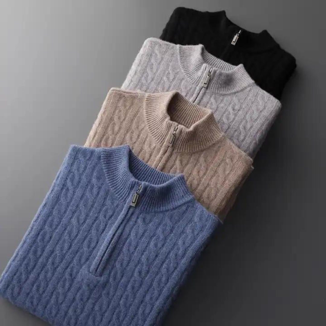100% Cashmere Woven Half Zip Sweater