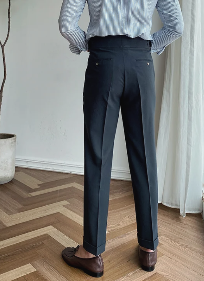 Bologna Mid-High Waist Trousers - Grey