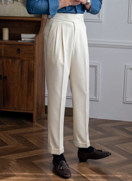 Florence Mid-High Waist Trousers - White