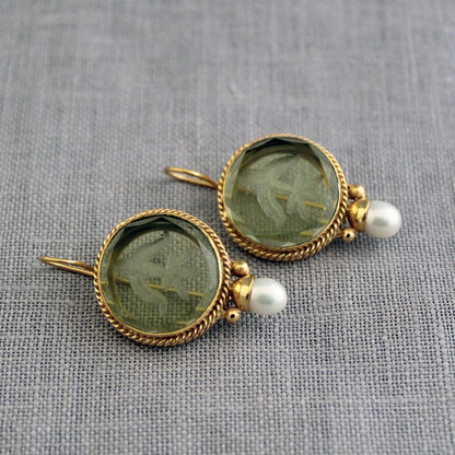 Livia -  Green Stone Pearl Earrings