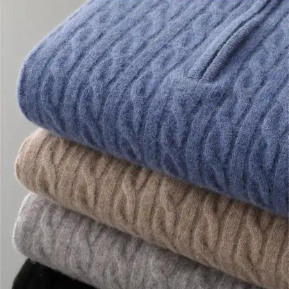 100% Cashmere Woven Half Zip Sweater