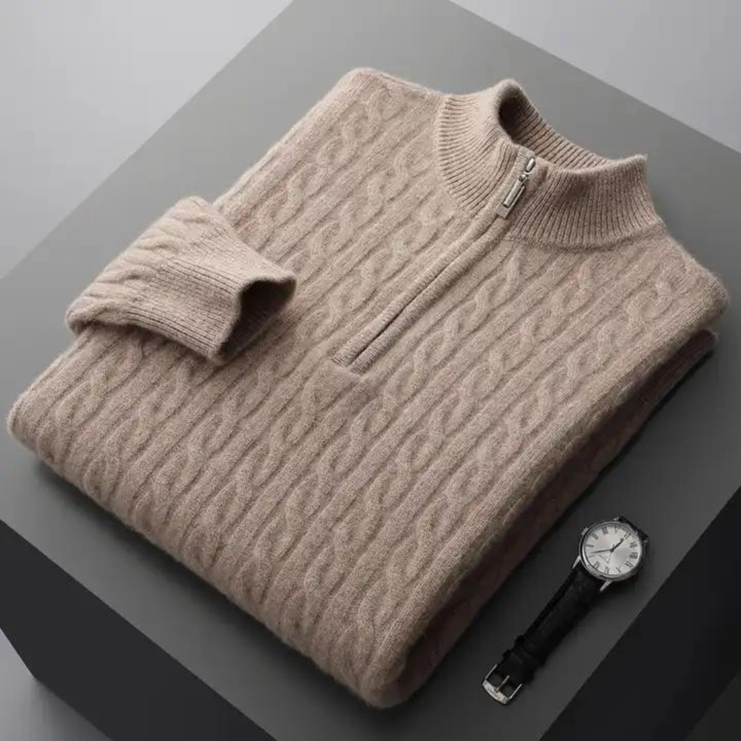 100% Cashmere Woven Half Zip Sweater