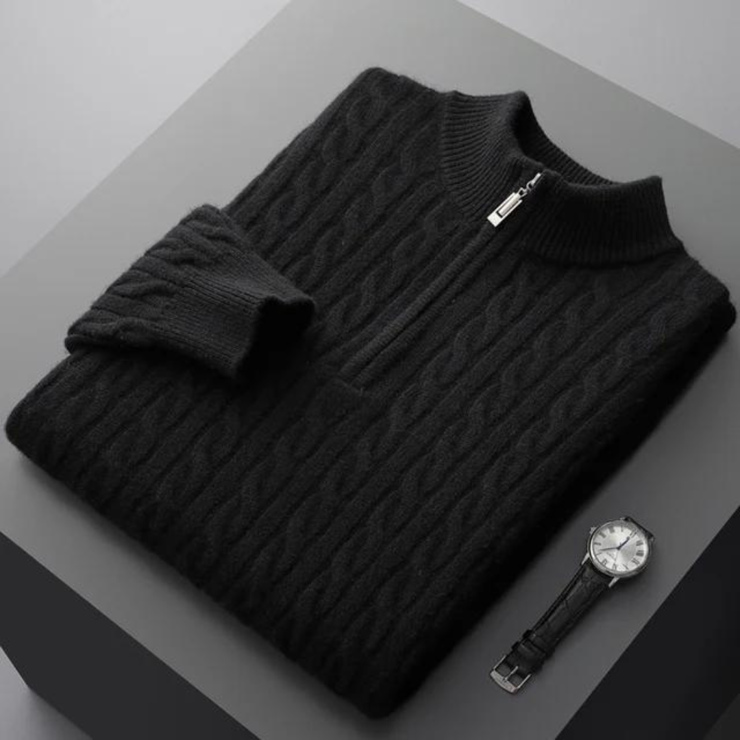100% Cashmere Woven Half Zip Sweater