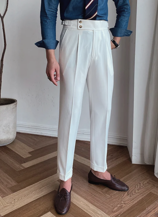Bologna Mid-High Waist Trousers - White