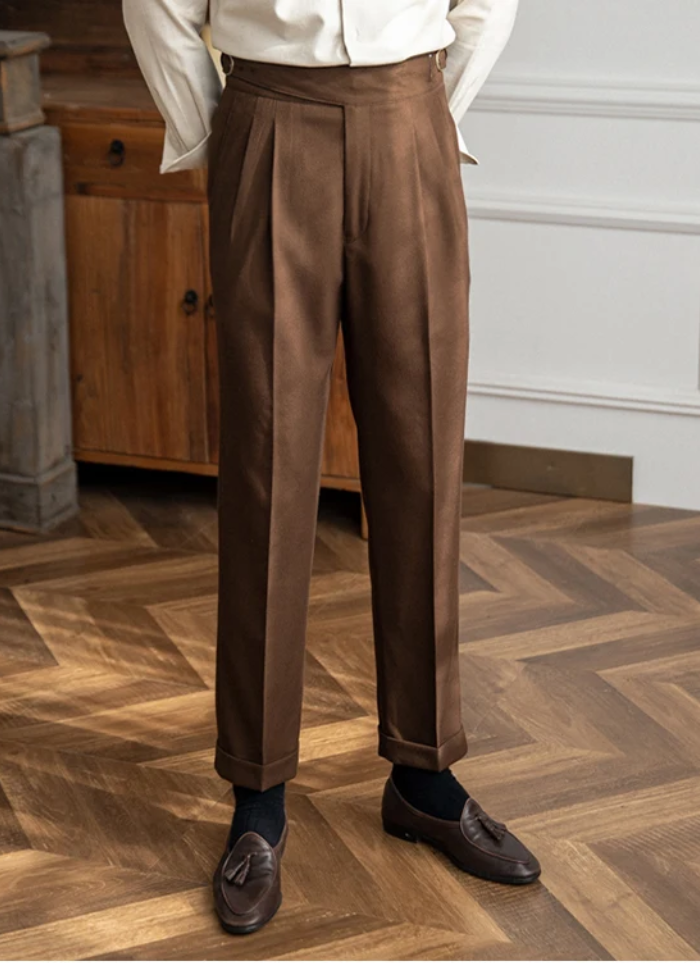 Florence Mid-High Waist Trousers - Brown