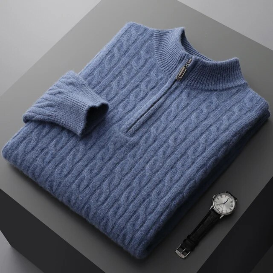 100% Cashmere Woven Half Zip Sweater