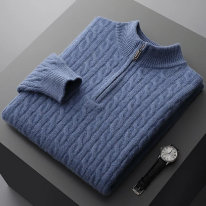 100% Cashmere Woven Half Zip Sweater