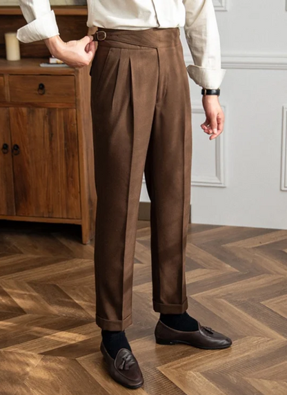 Florence Mid-High Waist Trousers - Brown