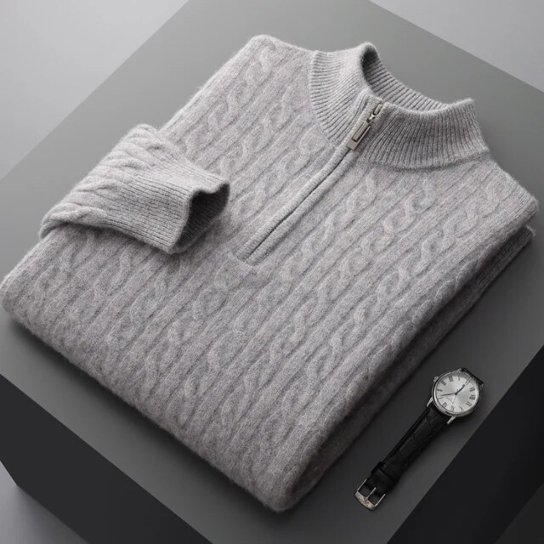 100% Cashmere Woven Half Zip Sweater