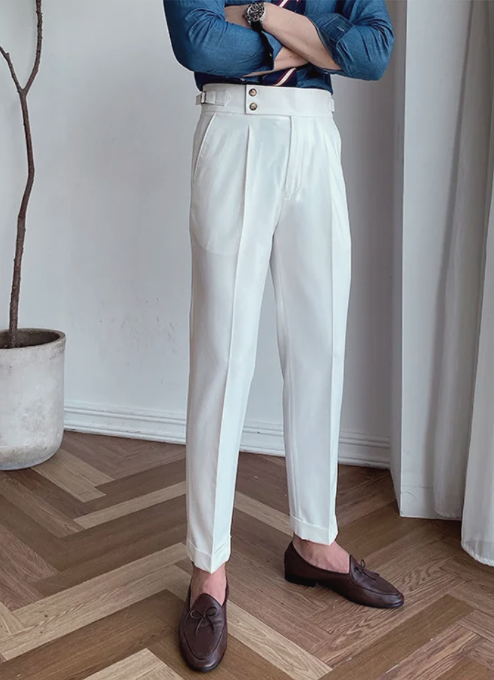 Bologna Mid-High Waist Trousers - White