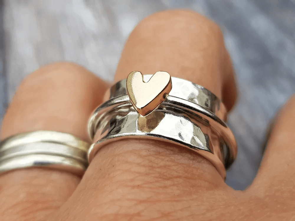 Valesca - Golden Heart Silver Ring