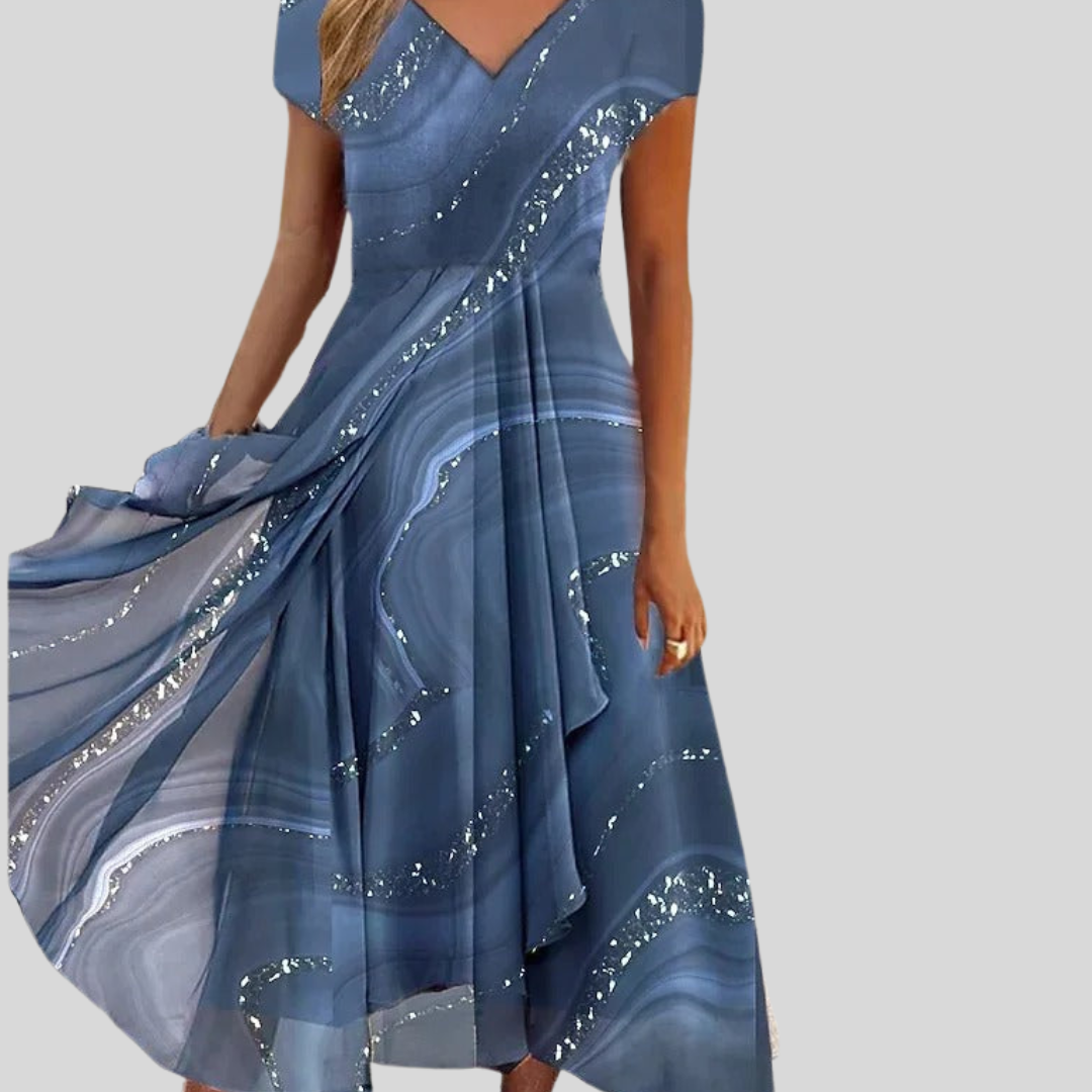 Martha – V-Neck Patchwork Midi Dress