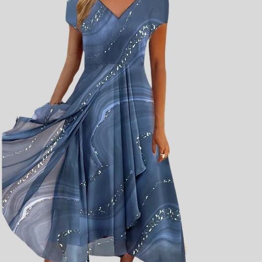 Martha – V-Neck Patchwork Midi Dress