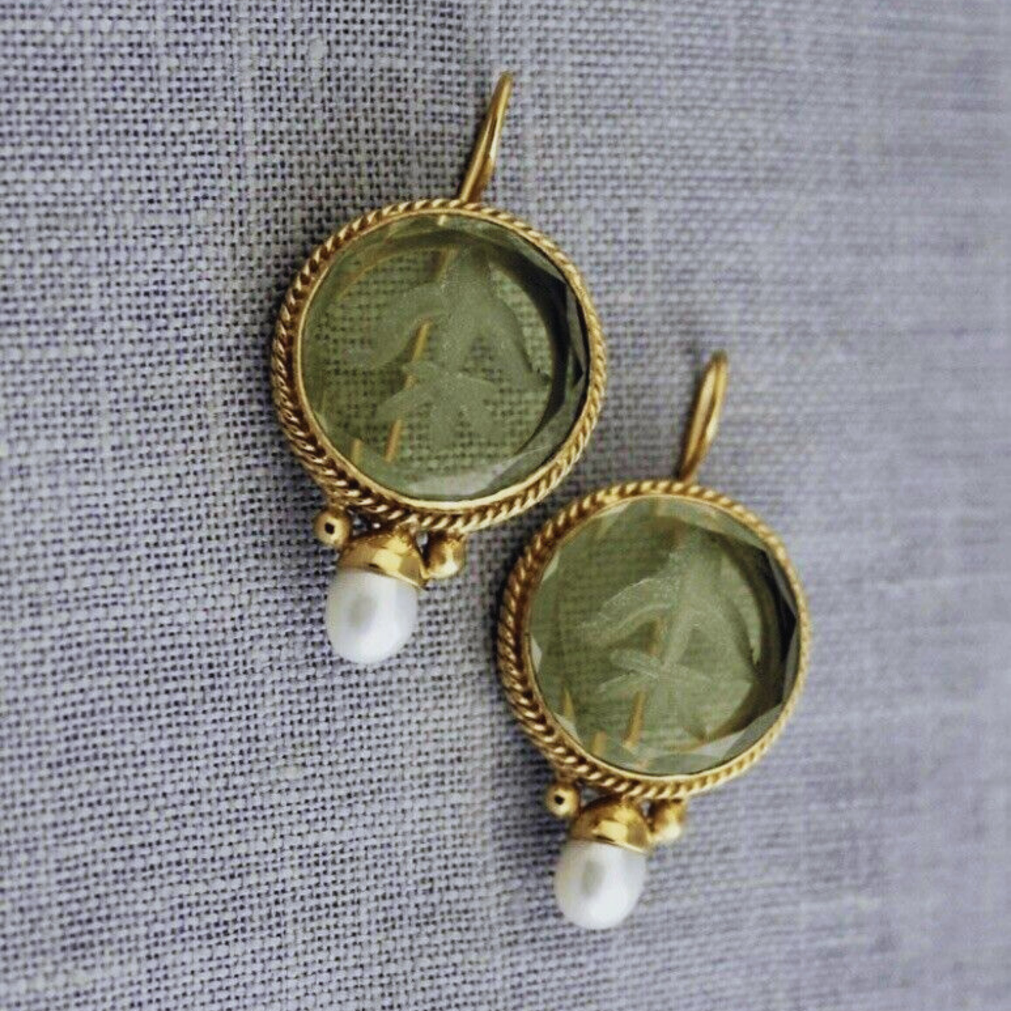 Livia -  Green Stone Pearl Earrings