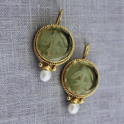 Livia -  Green Stone Pearl Earrings