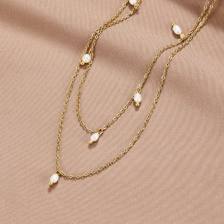 Celestine Pearl Drop Layered Necklace