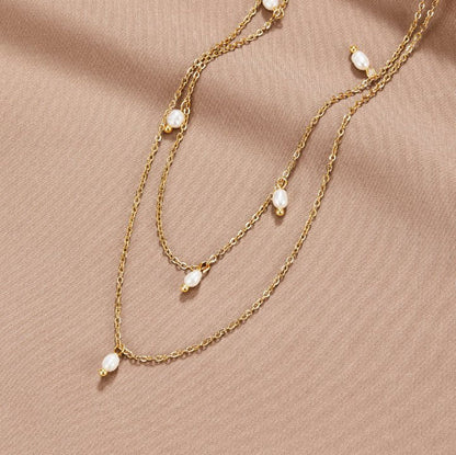 Celestine Pearl Drop Layered Necklace