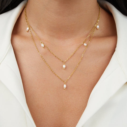Celestine Pearl Drop Layered Necklace