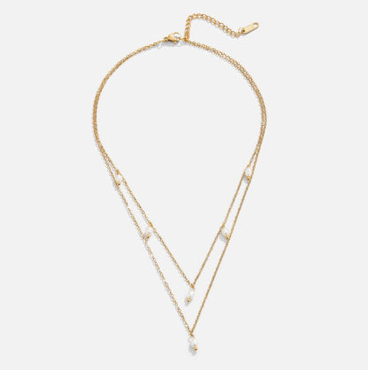 Celestine Pearl Drop Layered Necklace