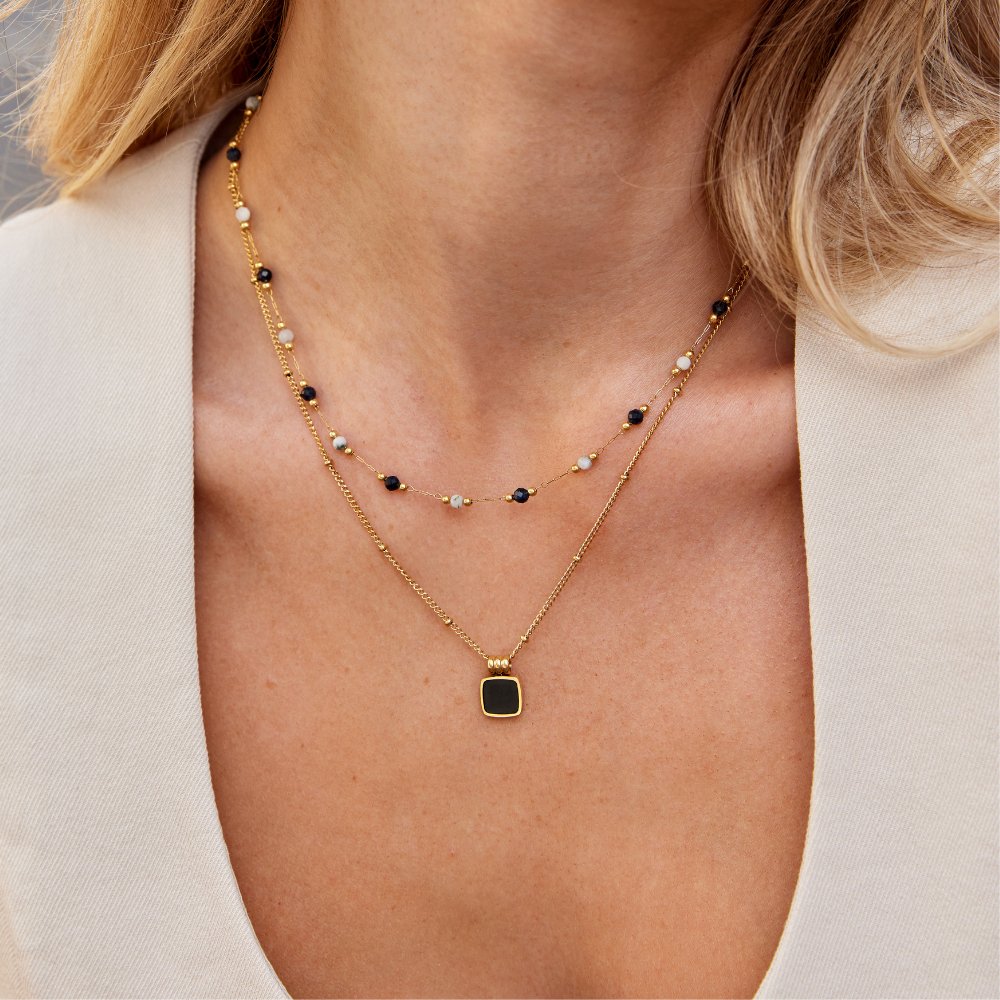 Beatrice Midnight Beaded Stone Necklace