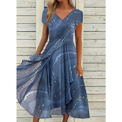 Martha – V-Neck Patchwork Midi Dress