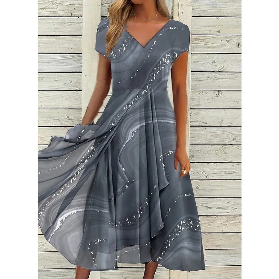 Martha – V-Neck Patchwork Midi Dress