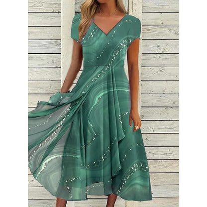 Martha – V-Neck Patchwork Midi Dress