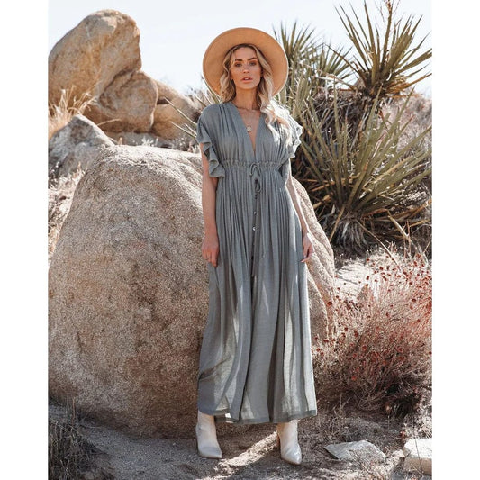 Celeste – Green/Grey Ibiza Maxi Dress