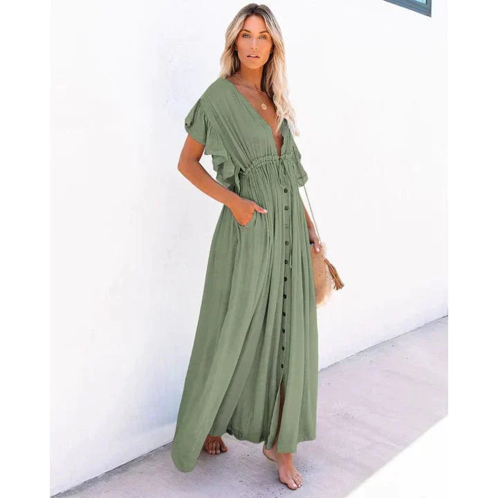 Celina – Green Boho Maxi Dress