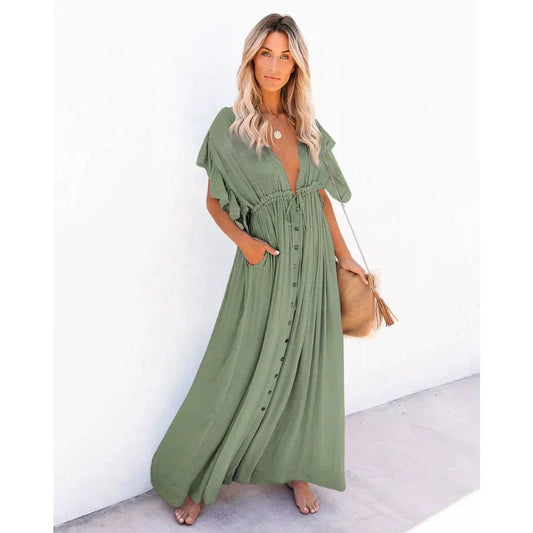 Celina – Green Boho Maxi Dress