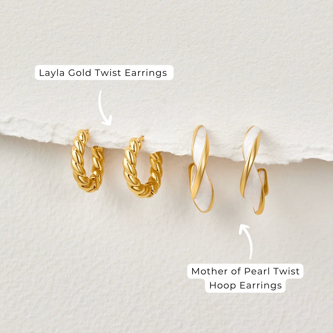 Maribelle – Mother of Pearl Twist Hoop Earrings
