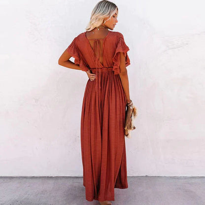 Celeste – Red V-Neck Maxi Dress
