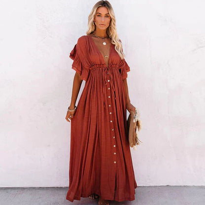 Celeste – Red V-Neck Maxi Dress