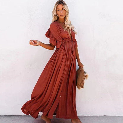 Celeste – Red V-Neck Maxi Dress