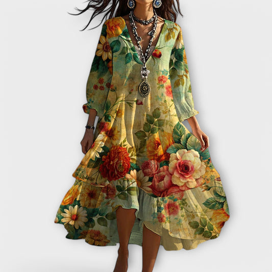Evelina – Vintage Boho V-Neck Dress