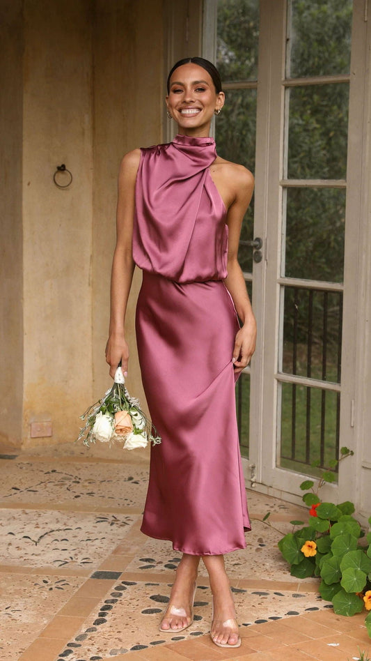 Celeste – High Neck Satin Dress