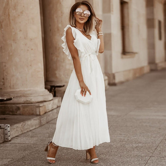 Celeste – Deep Red Boho V-Neck Dress