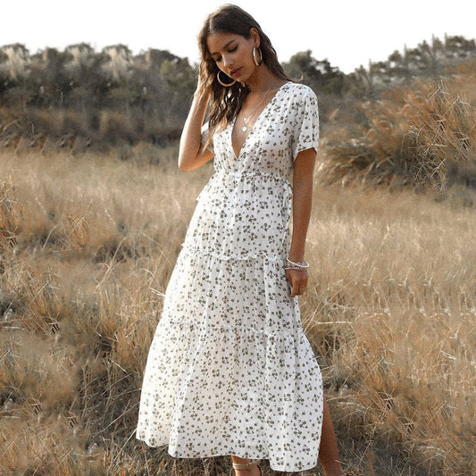 Celeste – White Printed Summer Maxi Dress